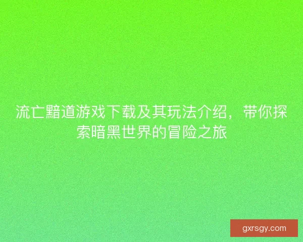 流亡黯道游戏下载及其玩法介绍，带你探索暗黑世界的冒险之旅