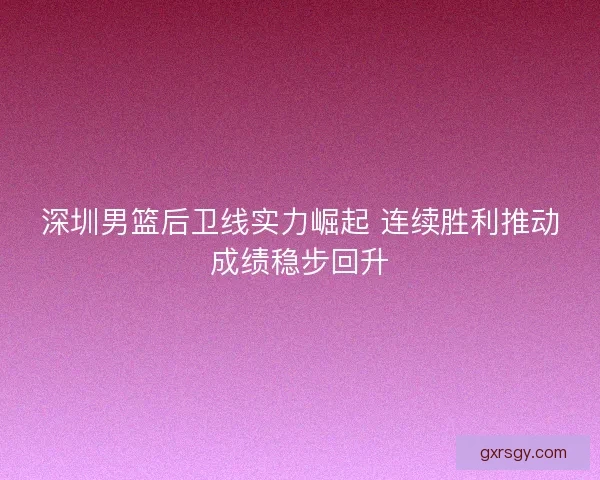 深圳男篮后卫线实力崛起 连续胜利推动成绩稳步回升